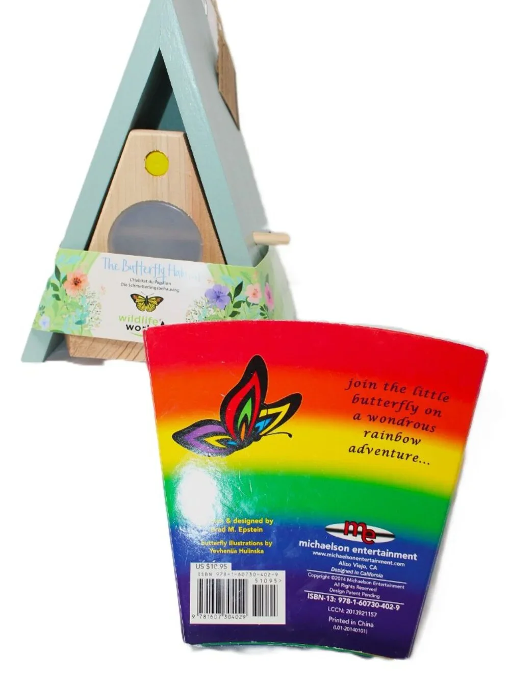 NWT The Butterfly Habitat Feeder Made of Wood by Wildlife World~Includes a Book